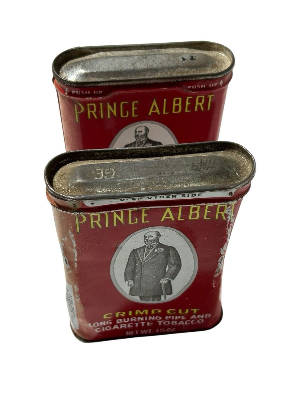 Vintage ( 2 ) Prince Albert Crimp Cut Tobacco Long Burning Empty Cans